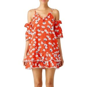 Nicholas Orange Floral Printed Off The Shoulder Mini Dress Sz 6